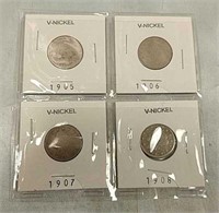 (4) V Nickels Assorted Dates