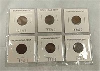(6) Indian Head Cents Assorted Dates