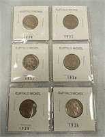 (6) Buffalo Nickels Assorted Dates