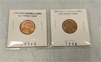 (2) Brilliant Uncirculated Old Wheat Cent 1956 D