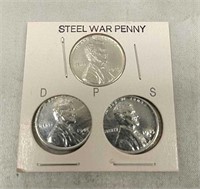 (3) 1943 P D S Steel War Pennies