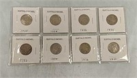 8 Buffalo Nickels Assorted Dates