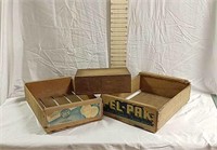 2 Wooden Fruit Crates & Wood Box W/ Lids