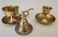Brass candle holders. One with snuffer. And a