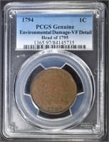 1794 HEAD OF 95 LARGE CENT PCGS VF DETAIL