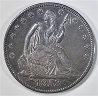 1853 A&R SEATED HALF DOLLAR  CH AU