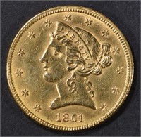 1861 GOLD $5 LIBERTY  NICE BU