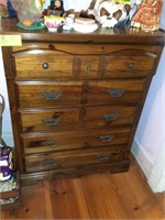 WOODEN 5 DRAWER CHEST OF DRAWERS 37" WIDE X 18" DE