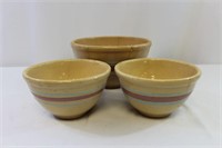 3 Banded Vintage Watt Pottery Bowls