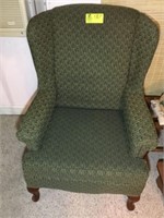 GREEN FABRIC WING BACK WITH QUEEN ANN STYLE LEGS 3