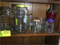 6TH SHELF INCLUDING CLEAR GLASS JARS/CANDY DISHES