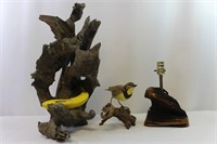 3 Pcs. Drift Wood Sculptures, Lamp, Bird+