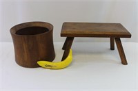 Primitive Wooden Stool and Wood Bucket
