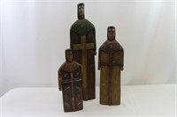3 Hand-carved Wooden Santos Religious Figures