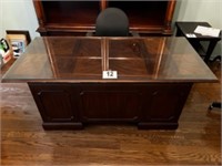 Wooden Office Desk with Glass Top & Chair