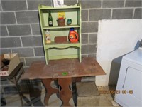 Drop leaf table -wooden shelf-stool-misc.lot