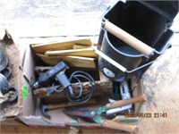 Box lot- misc tools-planter