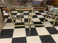 BRASS AND GLASS ACCENT TABLE-26" X 47" X 17"