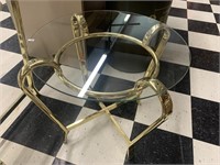 ROUND BRASS AND GLASS END TABLE-19.5" X 21"
