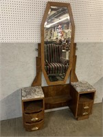 ANTIQUE VANITY WITH MARBLE TOP AND MIRROR