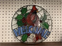 CARDINAL WELCOME STAINED GLASS HANGING