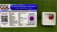 NATURAL RUBY 7.67 CT. CERTIFICATION