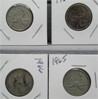 (4) Canadian Silver Quarters. Dates Include: