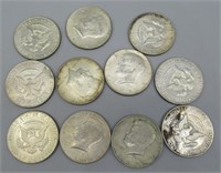 (11) 1965 40% Silver Kennedy Half Dollars.