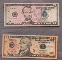 (2) 2006 $5 and $10 Star Notes.