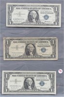 (3) 1957 $1 Silver Certificates.