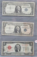 (2) 1957-A $1 Silver Certificates and 1928-D $2