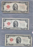 (3) 1928 F &G $2 Red Seal Notes.