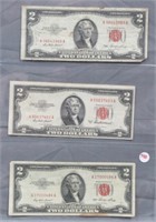 (3) 1953 $2 Red Seal Notes. Includes (1) A.