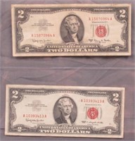 (2) $2 Red Seal Notes. Dates Include: 1963-A and
