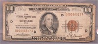 1929 $100 National Currency Cleveland Bank US