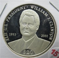 Bill Clinton $20 Republic of Liberia Coin.