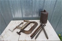 2 CLAMPS/ 4 RAILWAY SPIKES & CAST WEIGHT