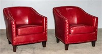 2 Red Club Chairs with Nailhead Trim
