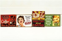 4 Coffee Related Metal Signs