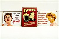 3 Alcohol Related Distressed Metal Signs