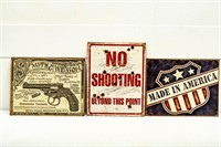 3 Distressed Metal Signs, S&W, USA, No Shooting