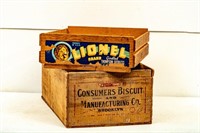 2 Old Wood Crates Lionel Grapes & Consumer Biscuit