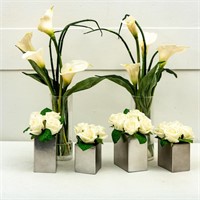6 Faux Flower Table Decorations -Calla Lily, Roses