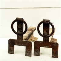 Pair Andirons Made from Railroad RR Track