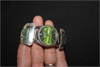 Inlayed Silver Watch Bracelet Southwest Style