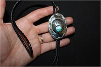 Silver Turquoise Bear Claw Bolo