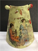 Dbl Handle Decorative Vase (signed? on bottom)