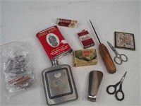 Misc smalls lot.  Mini flask, Tobacco can and ads
