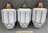 3 Painted Art Deco Hanging Lights