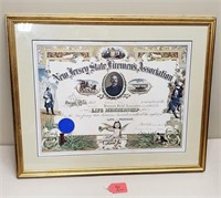 Ornate NJ State Fireman's Certificate